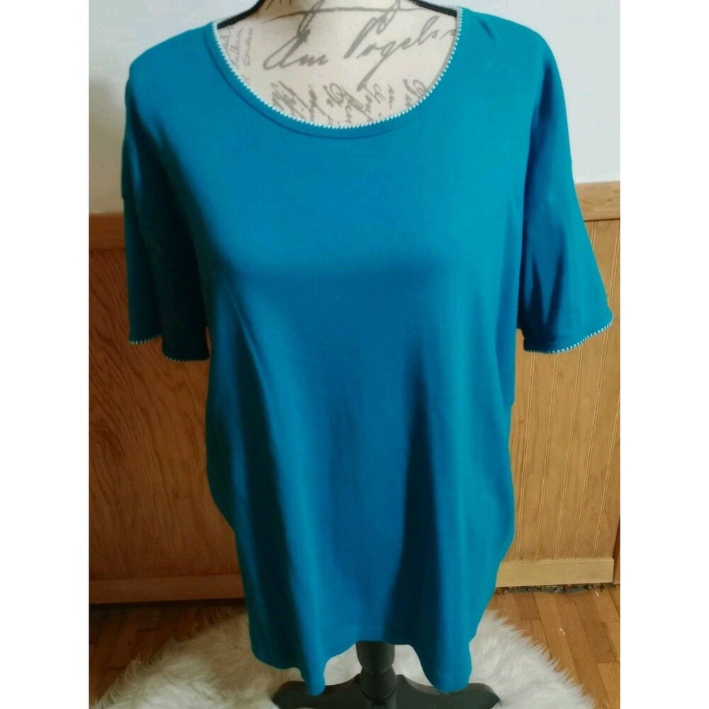 Extra Reference Point Green SS Pullover Top Sz Plus 3X White Trim Women's GUC